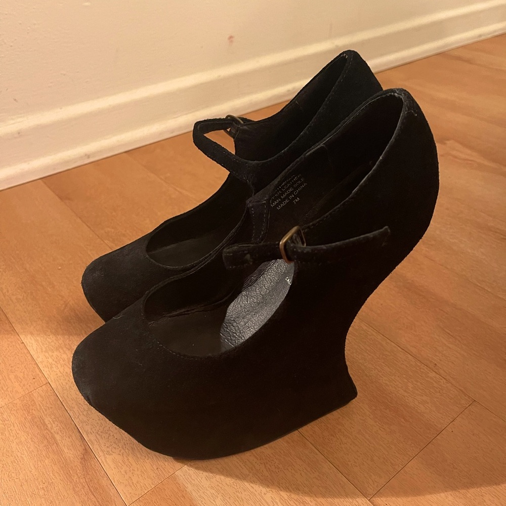 Jeffrey Campbell Black Suede Mary Jane Backless Heel